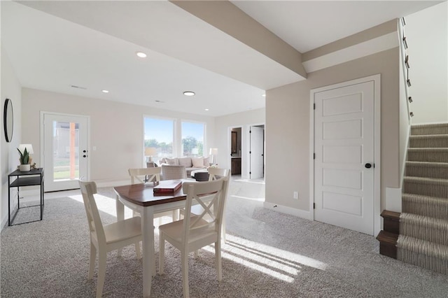 view of carpeted dining room