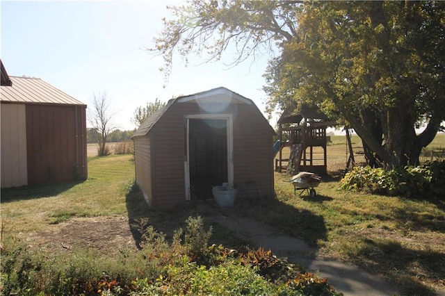view of shed with a playground
