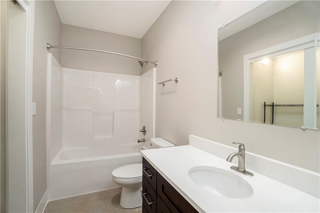 full bathroom with vanity, shower / tub combination, and toilet