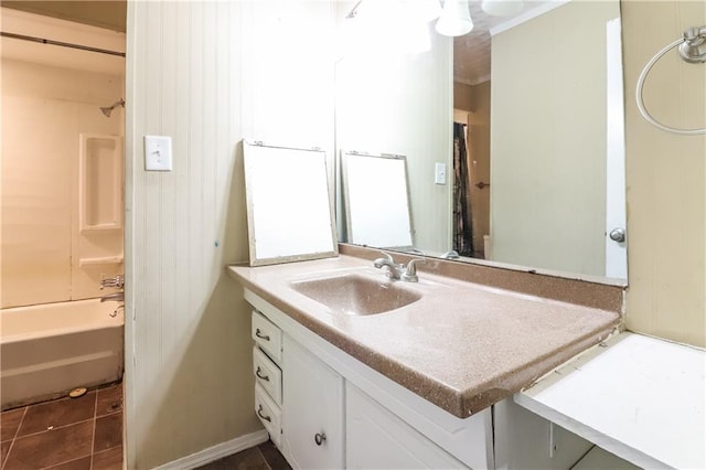 bathroom featuring vanity, tile patterned flooring, and shower / bathtub combination