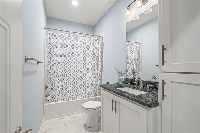 full bathroom featuring toilet, vanity, and shower / tub combo