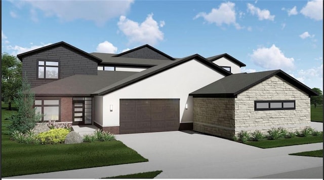 view of front of house with a garage, driveway, and stucco siding