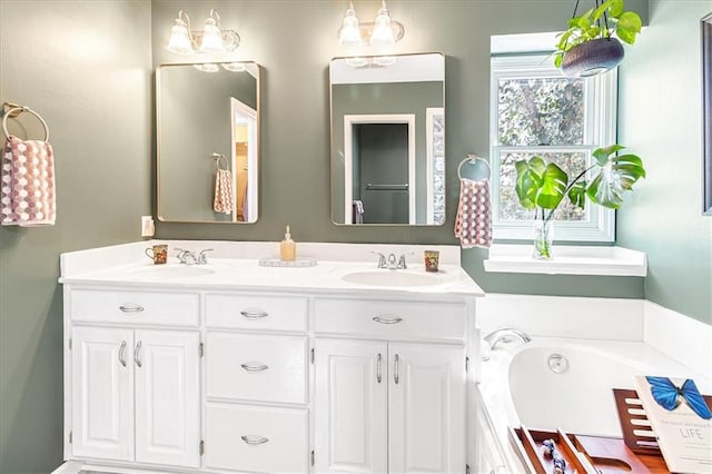 bathroom featuring a tub and vanity