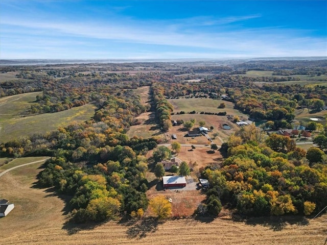 birds eye view of property featuring a rural view