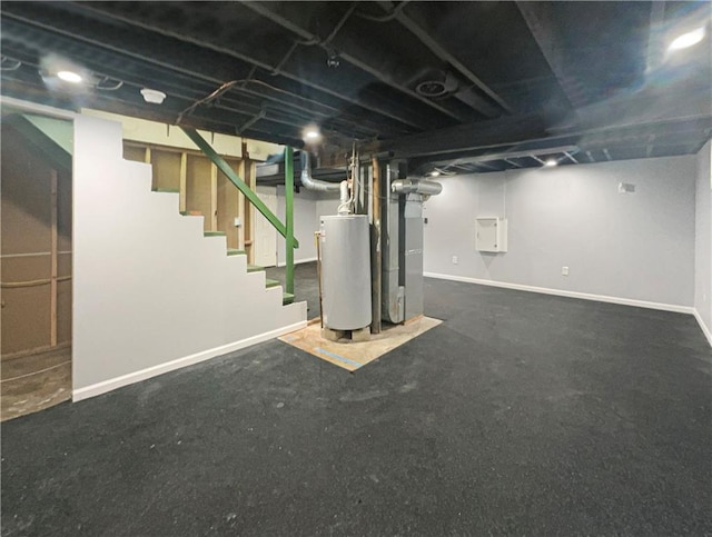 basement featuring water heater