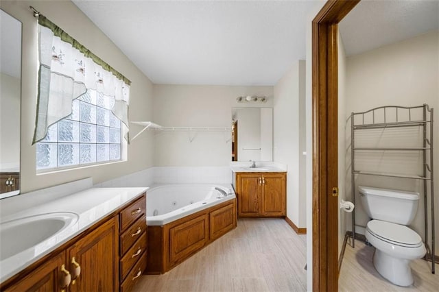 bathroom with vanity, toilet, and a bathing tub