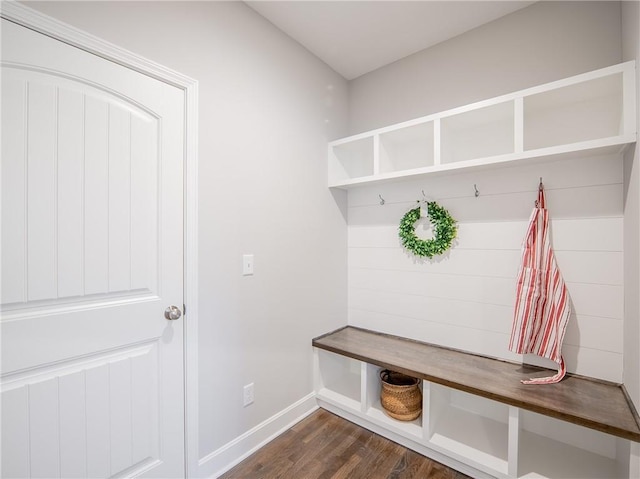 mudroom with baseboards and dark wood-style flooring