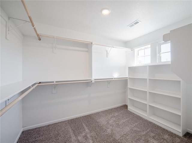 walk in closet with visible vents and carpet