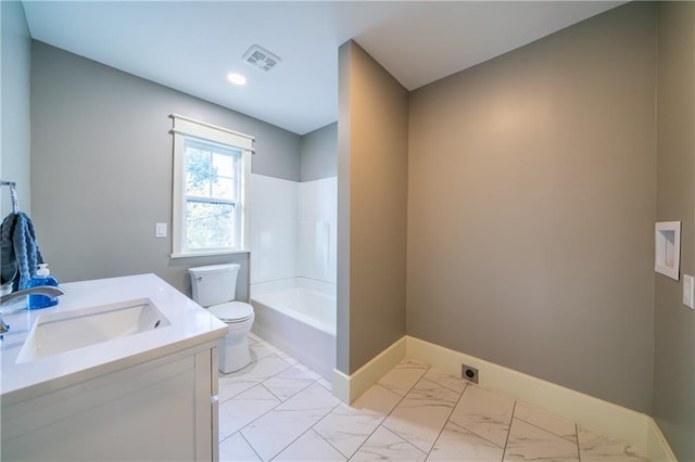 full bathroom with toilet, vanity, and  shower combination