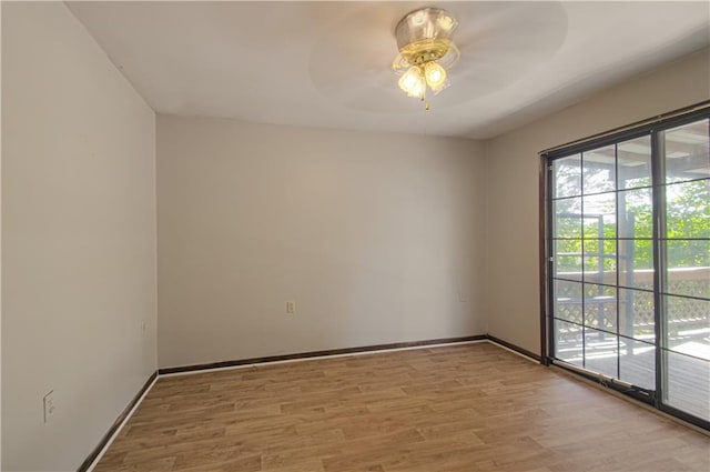 empty room with light wood-type flooring and ceiling fan