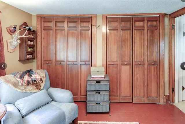 sitting room with a textured ceiling