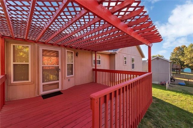 deck featuring a lawn