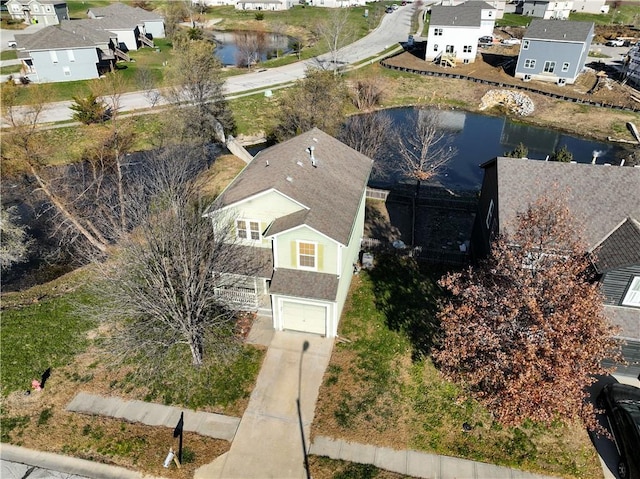 aerial view with a water view