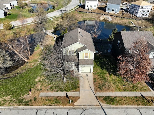 aerial view with a water view