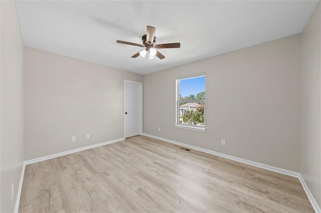 unfurnished room featuring light hardwood / wood-style flooring and ceiling fan