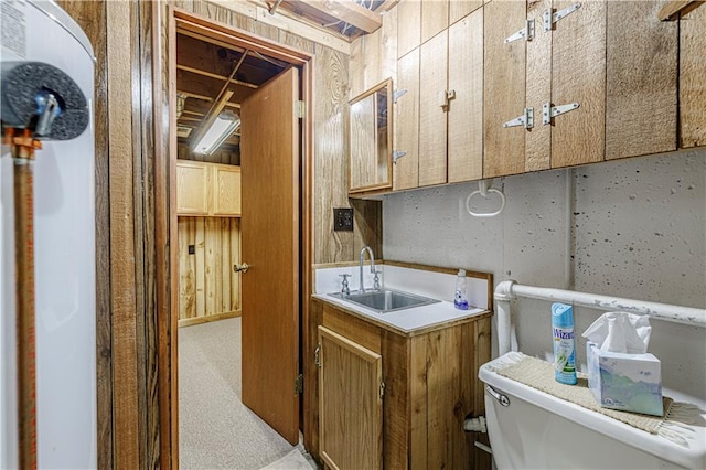 interior space featuring wooden walls and sink