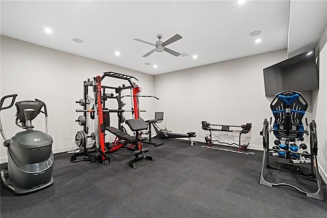 exercise area with ceiling fan