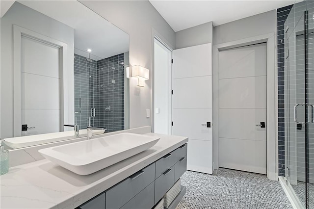 bathroom featuring vanity and walk in shower