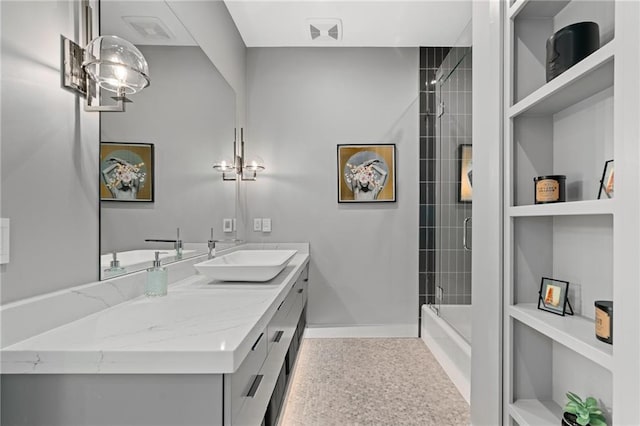 bathroom featuring vanity and separate shower and tub