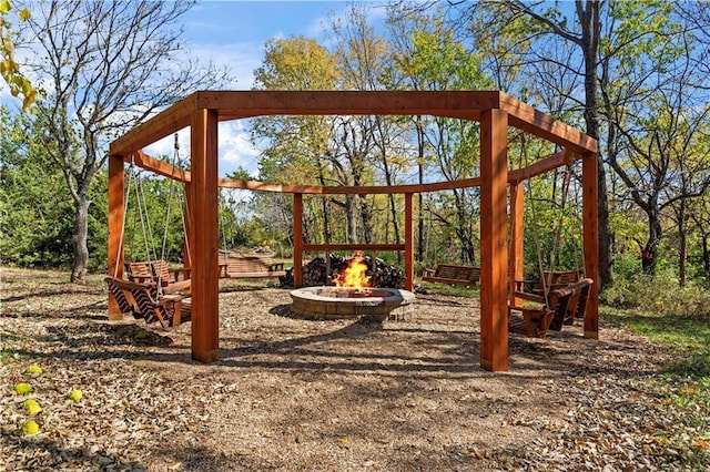 exterior space featuring a fire pit