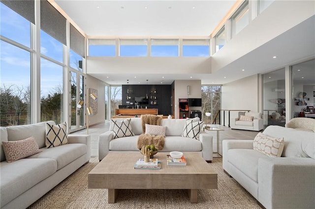 living room with plenty of natural light and floor to ceiling windows