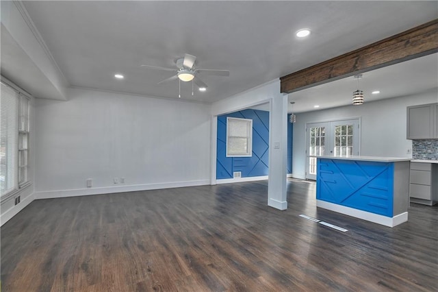 interior space with french doors and ceiling fan