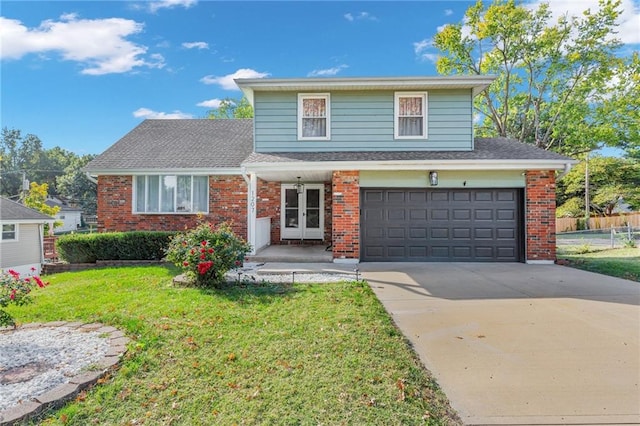 front of property with a garage and a front yard