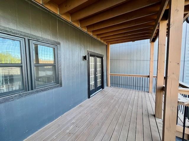 wooden terrace with french doors