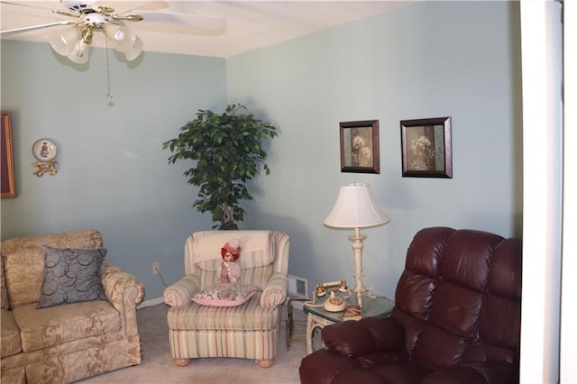 interior space featuring ceiling fan