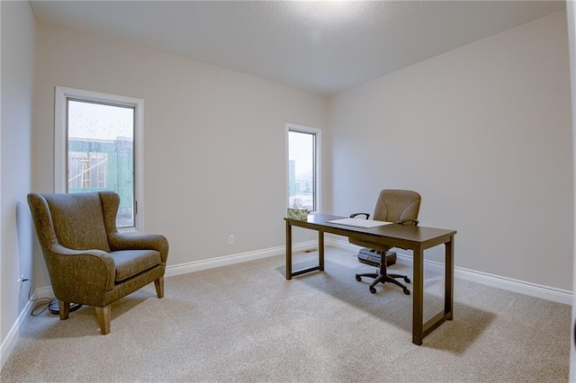 office space featuring carpet, a wealth of natural light, and baseboards