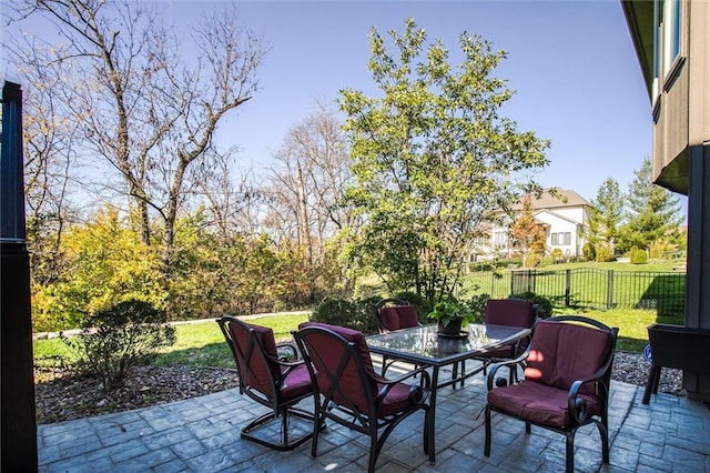 view of patio featuring fence and outdoor dining space