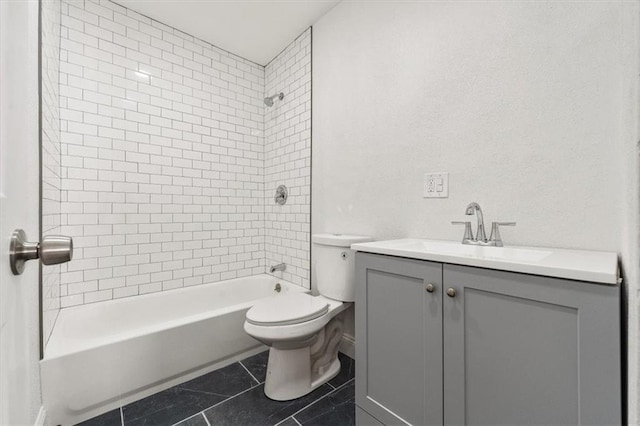 full bathroom with vanity, toilet, tile patterned floors, and tiled shower / bath