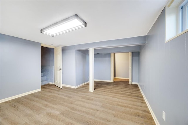 basement with light wood-type flooring