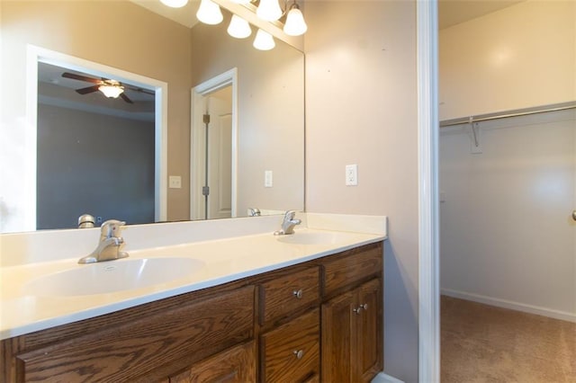 bathroom with vanity and ceiling fan