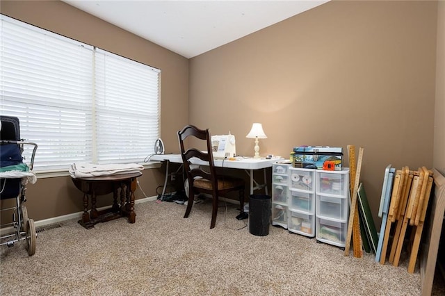 view of carpeted office space