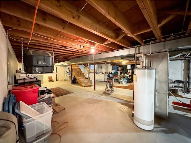 basement featuring gas water heater