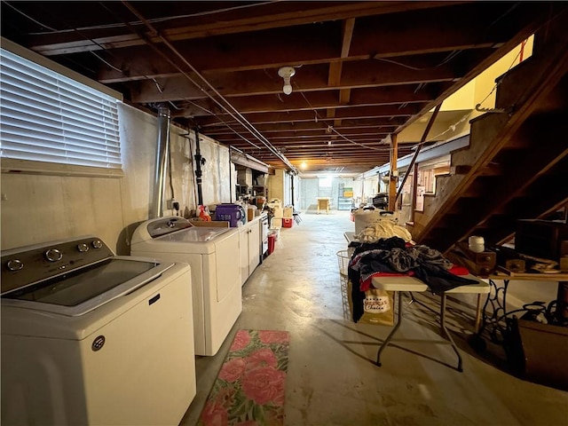 basement with separate washer and dryer