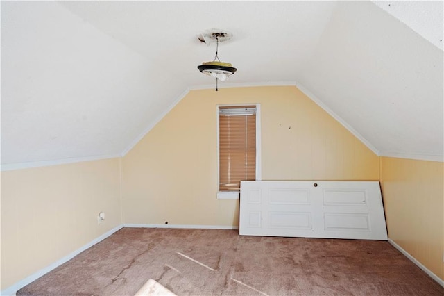 additional living space with lofted ceiling and carpet