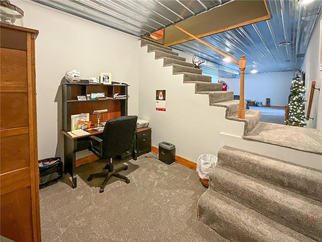 view of carpeted office space