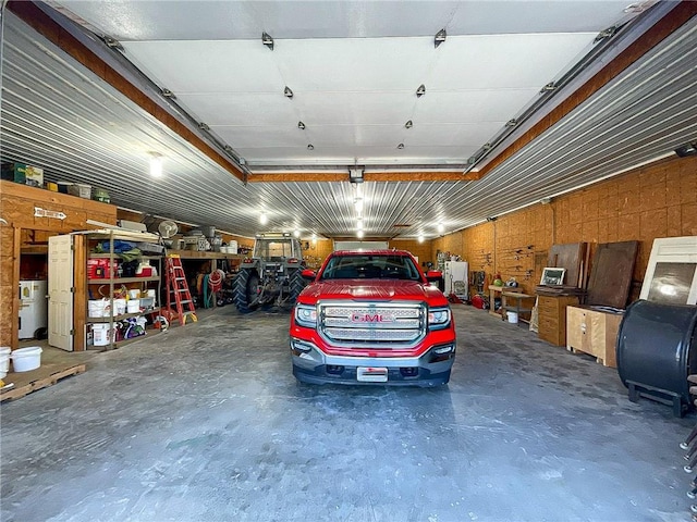 garage with wooden walls