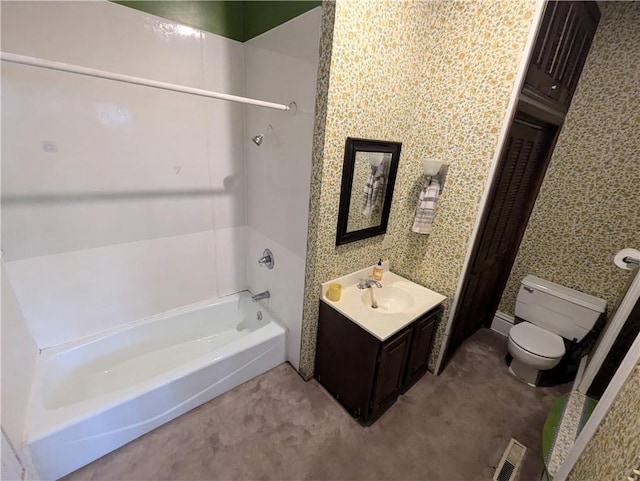 full bathroom with vanity, toilet, and shower / bathing tub combination