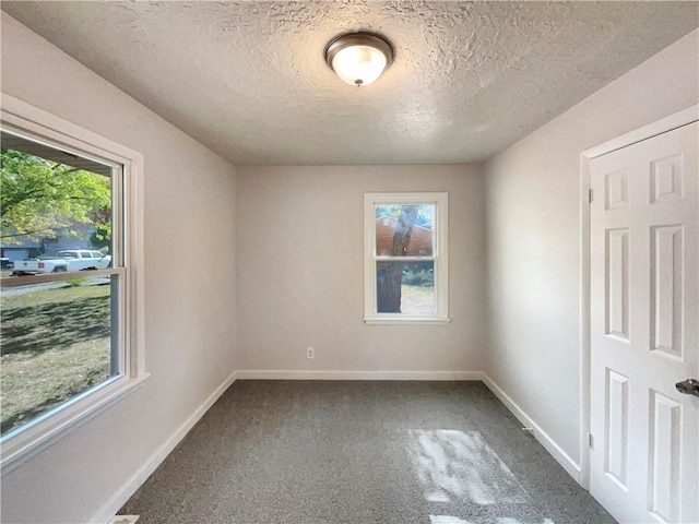 spare room with carpet flooring and a textured ceiling