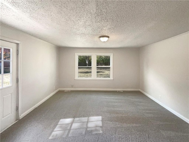 carpeted spare room featuring a wealth of natural light and a textured ceiling