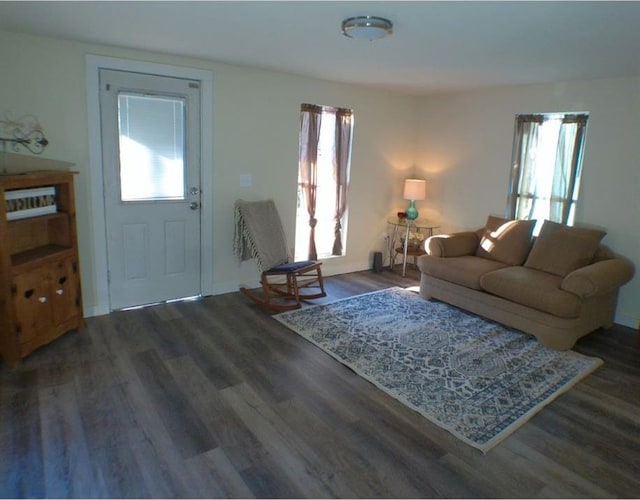 living room featuring dark hardwood / wood-style flooring and a wealth of natural light