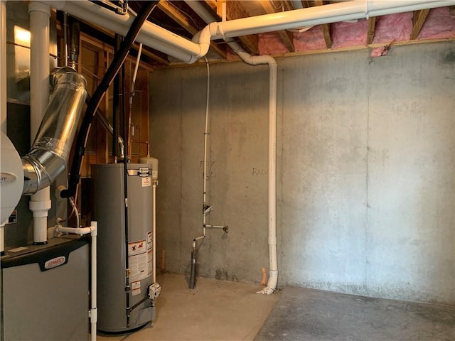 unfinished basement with gas water heater