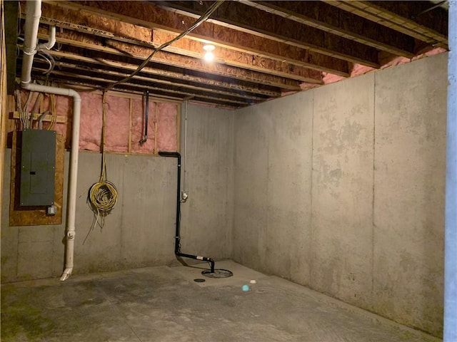 unfinished basement with electric panel