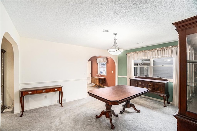 misc room featuring a textured ceiling and light carpet