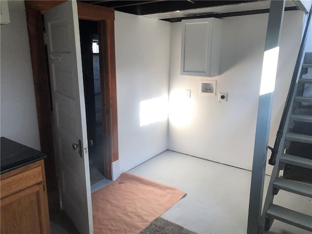 clothes washing area featuring hookup for an electric dryer and washer hookup