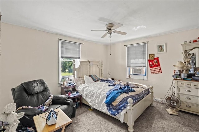 bedroom with carpet flooring and ceiling fan