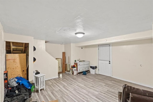 basement featuring light hardwood / wood-style flooring